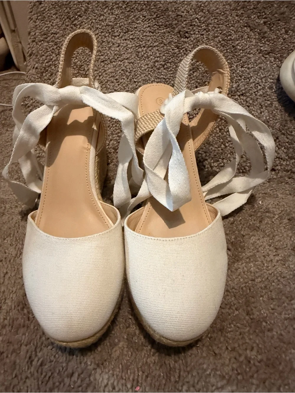 Women's Cream Espadrille Wedge Sandals with Ankle Tie